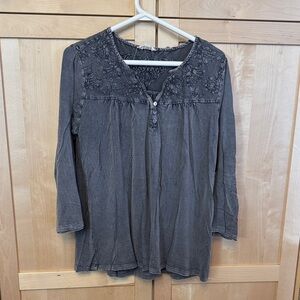 Charcoal Floral Embroidered Blouse